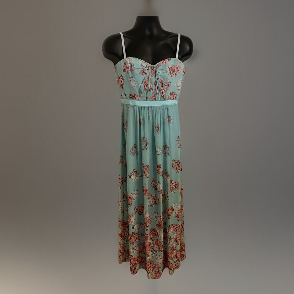 VTG Y2K BCBGMaxAzria Floral Dress Aqua Mist Blue Convertible Strapless Fairy 8
